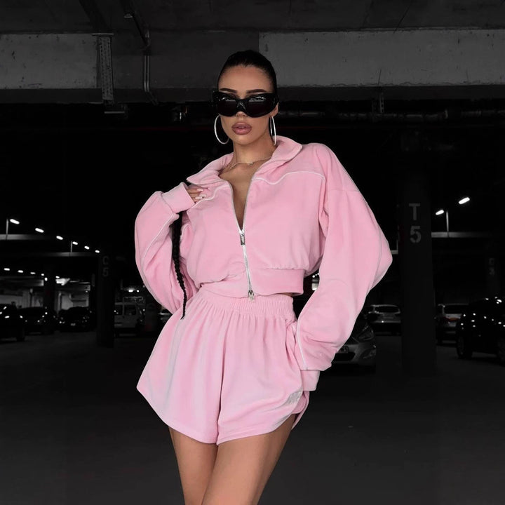 Damen lässiges Freizeit-Set mit elegantem Oversized Pullover und Shorts Drune