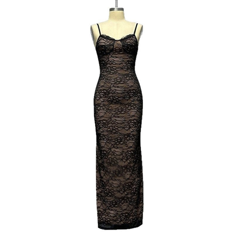 Damen Spitzenmaxikleid mit verführerischem Lingerie-Look und elegantem Akzent Drune