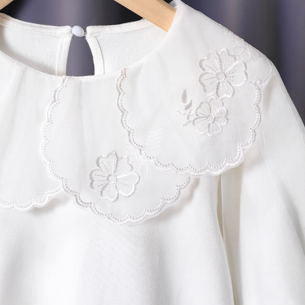 Mädchen elegante Bluse mit floralen Spitzenapplikationen Drune