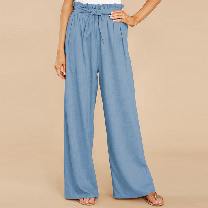 Damen nan Leinenhose mit Paperbag-Bund und weitem Bein Drune