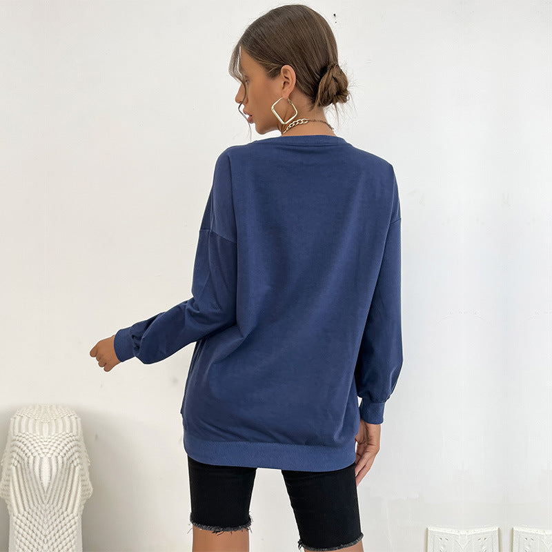 Damen lässiger Oversize-Pullover mit modischem Schriftzug Drune