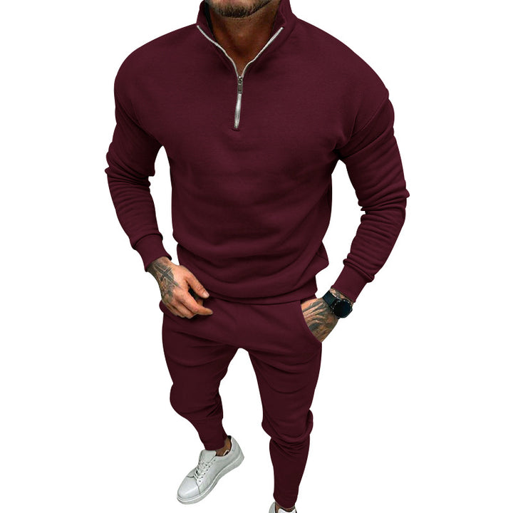 Herren nan athletisches Lounge-Set aus French Terry mit Halbzip-Stehkragen und konischer Jogginghose Drune