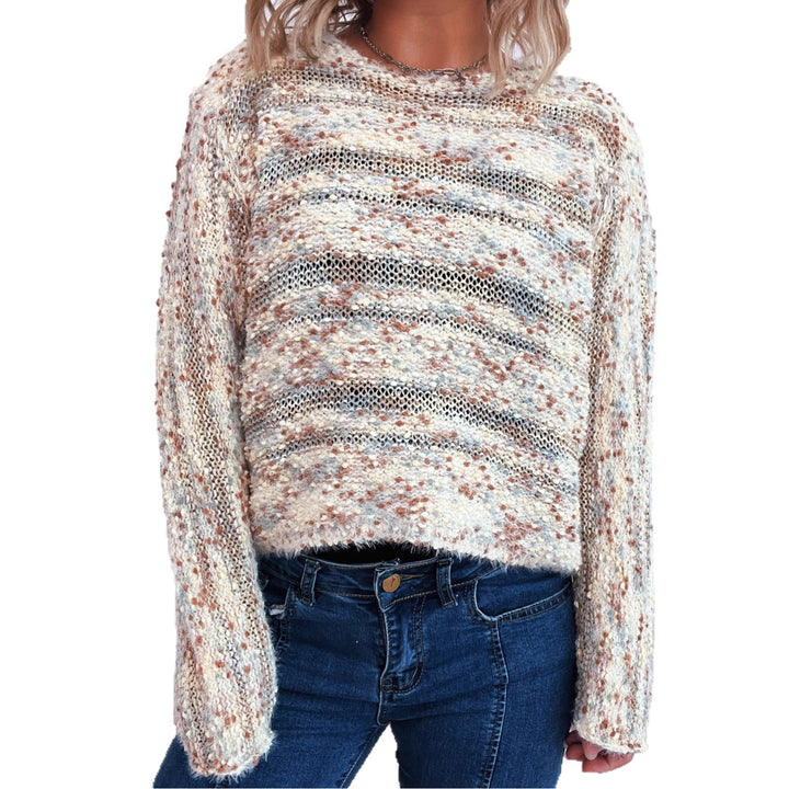 Damen gemütlicher Strickpullover mit mehrfarbigem Muster und lockerer Passform Drune