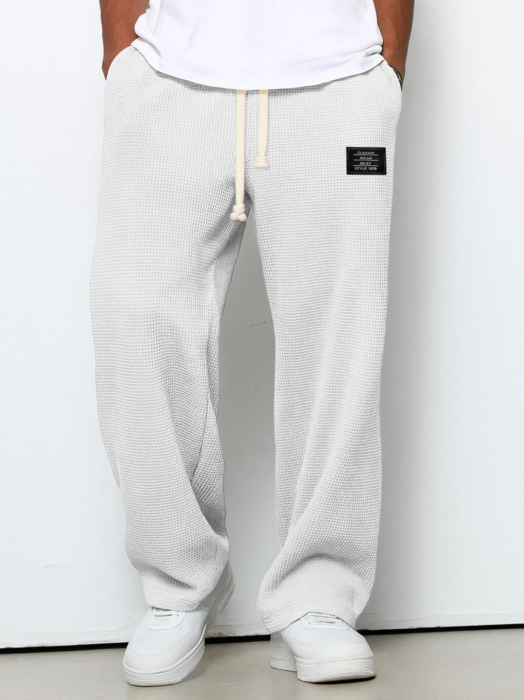 Herren nan lässige Waffelstrick Loungehose mit Kordelzug und geradem Schnitt Drune