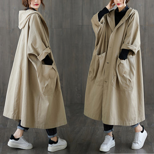 Damen oversize Kapuzenmantel mit großen Taschen und durchgehendem Verschluss Drune
