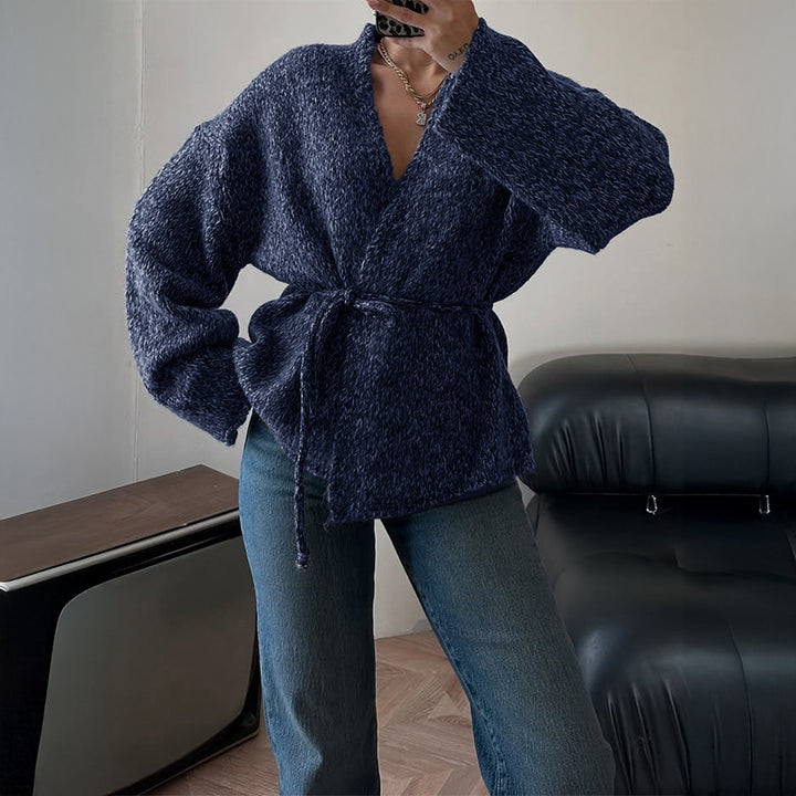 Damen nan oversize Bouclé-Strickjacke mit Taillengürtel und Kimonoärmeln Drune