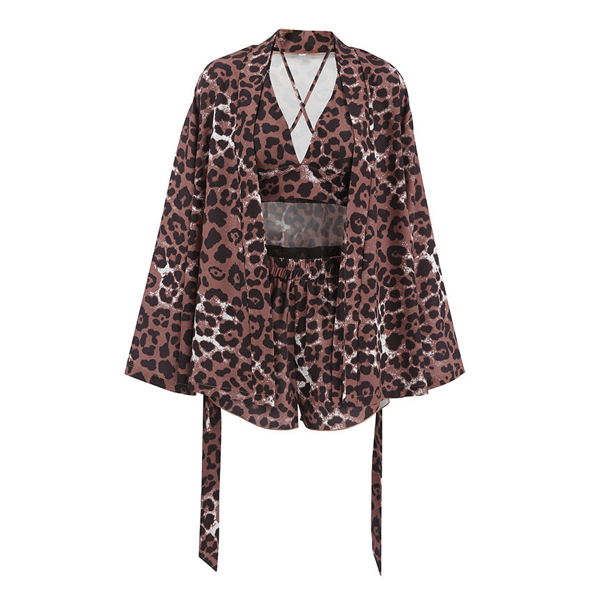 Damen Kimono-Morgenmantel mit Leopardenmuster und lockerer Passform Drune