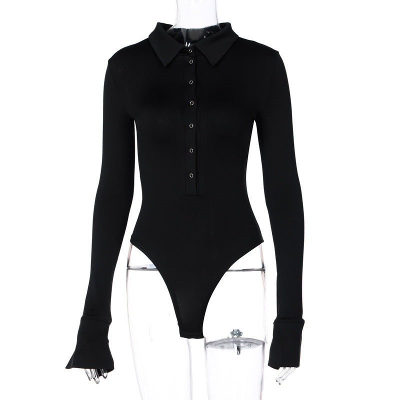 Damen Elegantes Body mit Knopfleiste und langen Ärmeln Drune