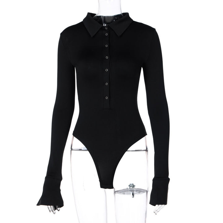 Damen Elegantes Body mit Knopfleiste und langen Ärmeln Drune