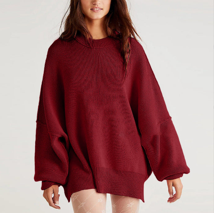Damen Oversized Strickpullover mit breiten Ärmeln und strukturierter Oberfläche Drune