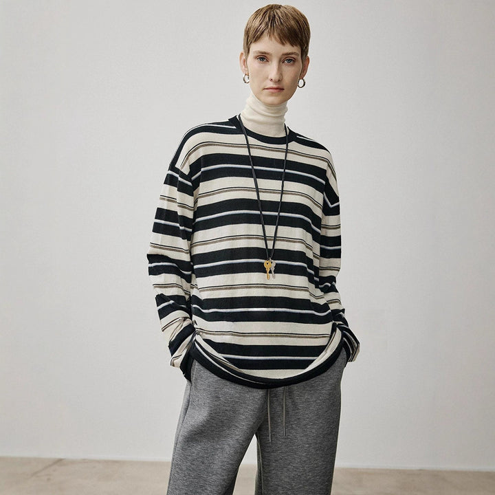 Damen Oversized Strickpullover mit zeitgemäßem Streifenmuster Drune
