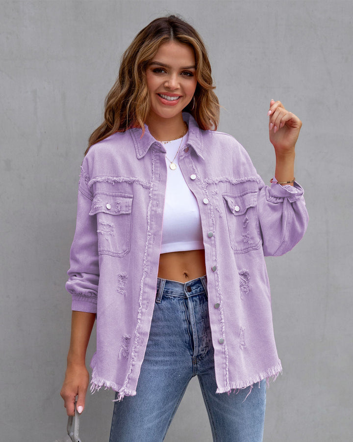 Damen stylische Oversized Jeansjacke mit distressed Effekt Drune