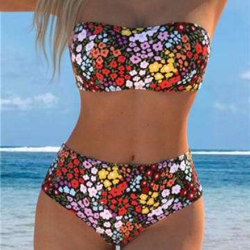 Damen Bikini-Set mit strapazierfähigem Bandeau-Oberteil und hoch geschnittenen Badeshorts Drune