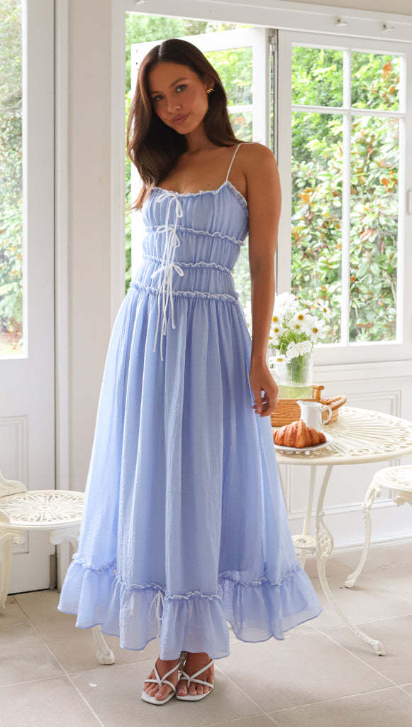 Damen Maxikleid mit Rüschendetails und verstellbaren Trägern Drune