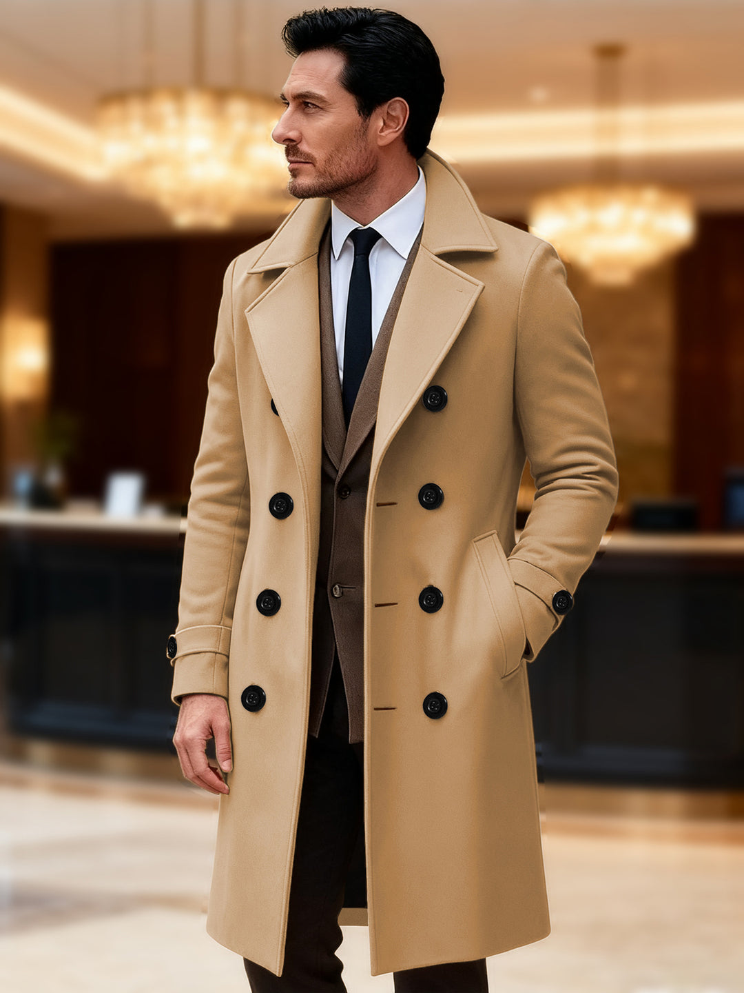Herren eleganter doppelreihiger Wollmantel Drune