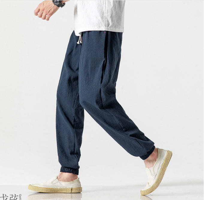 Herren nan lässige Leinen-Joggerhose mit Tunnelzug, strukturierter Oberfläche und elastischen Bündchen Drune