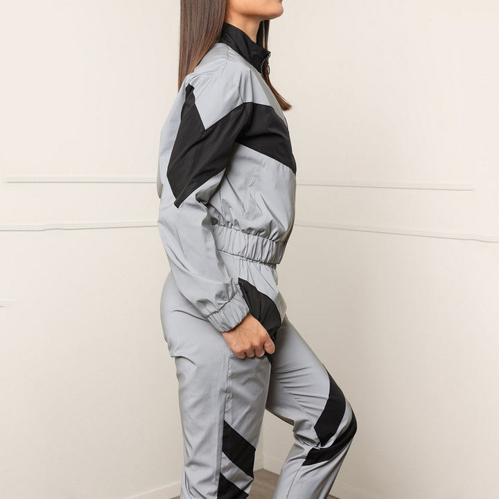 Damen Sportliches Windbreaker-Set mit modernem Farbblock-Design und elastischen Bündchen Drune