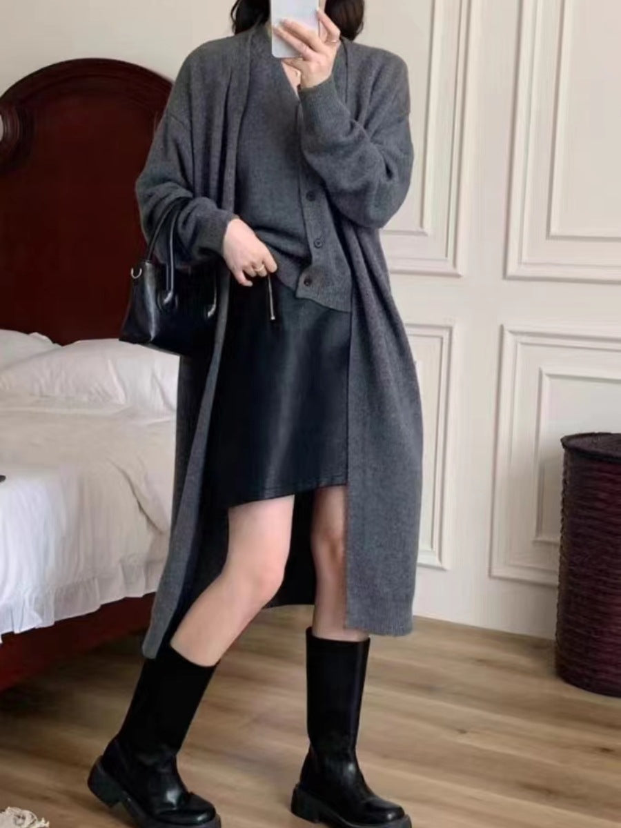 Damen Langärmlige Strickjacke mit dekorativem Knopfdesign Drune