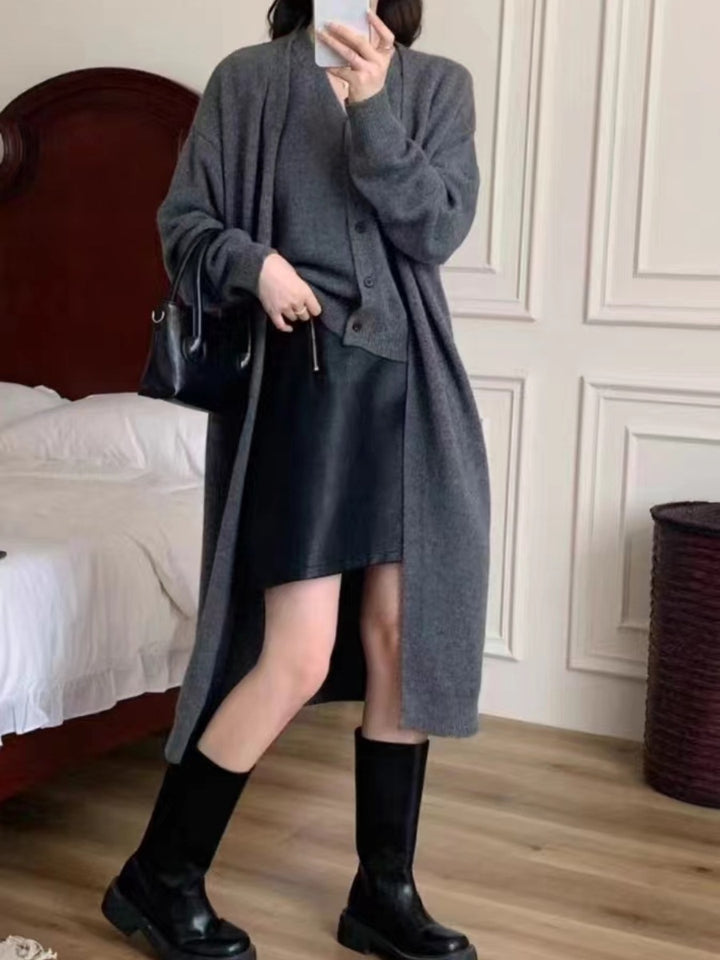 Damen Langärmlige Strickjacke mit dekorativem Knopfdesign Drune