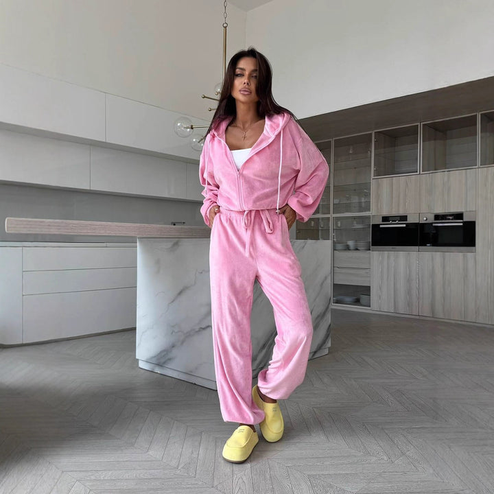 Damen sportliches Freizeit-Set aus weichem Fleece mit hohem Bund und weitem Schnitt Drune
