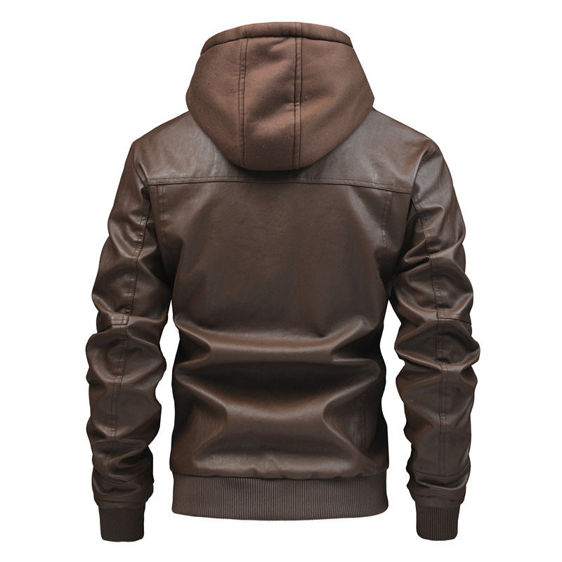 Herren Lederjacke mit abnehmbarem Kapuzen-Innenfutter Drune