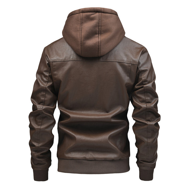 Herren Lederjacke mit abnehmbarem Kapuzen-Innenfutter Drune
