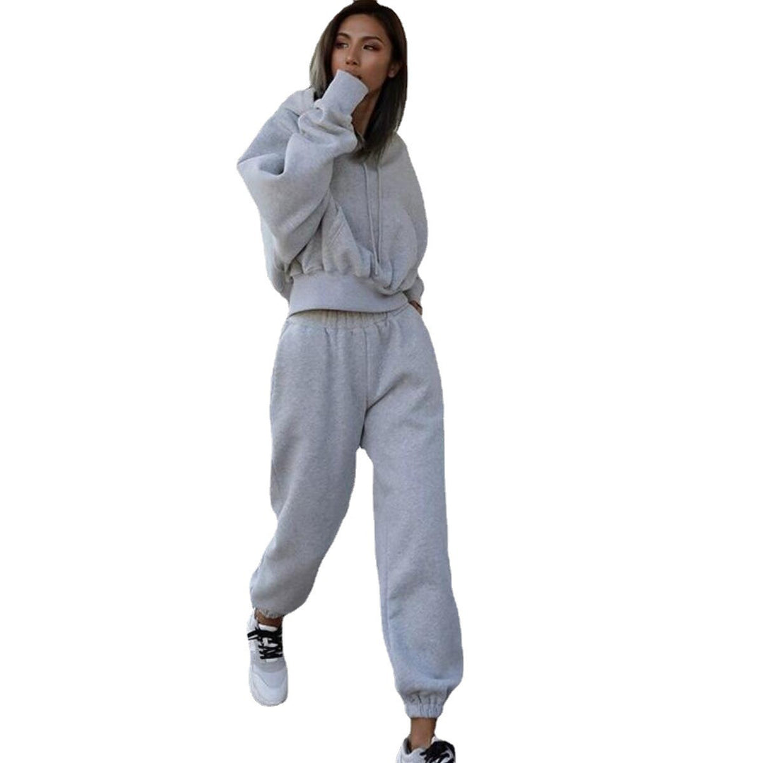 Damen Fleece-Jogginganzug mit Oversized-Hoodie und elastischem Bund Drune