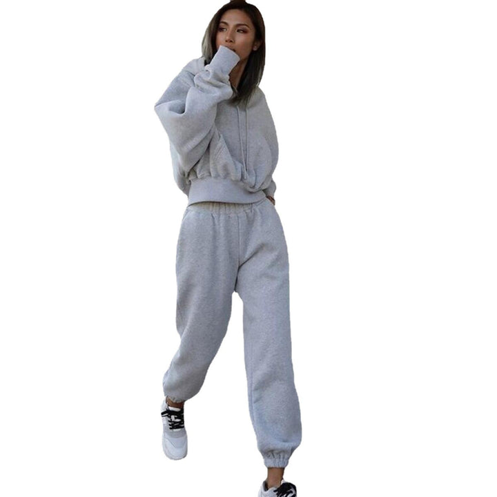 Damen kuscheliger Fleece-Jumpsuit mit oversized Kapuze und elastischem Bund Drune