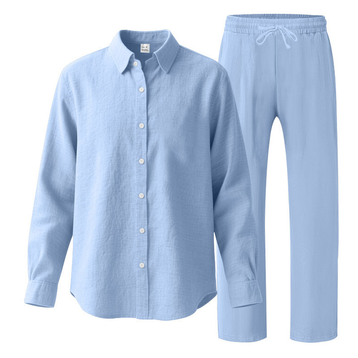 Damen nan komfortables Lounge-Set mit oversized Hemdbluse und elastischer Kordelzug-Hose Drune