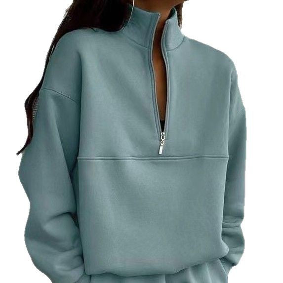 Damen nan lässiger Stehkragen-Halbzip im Boxy-Schnitt mit dekorativer Brustnaht Drune