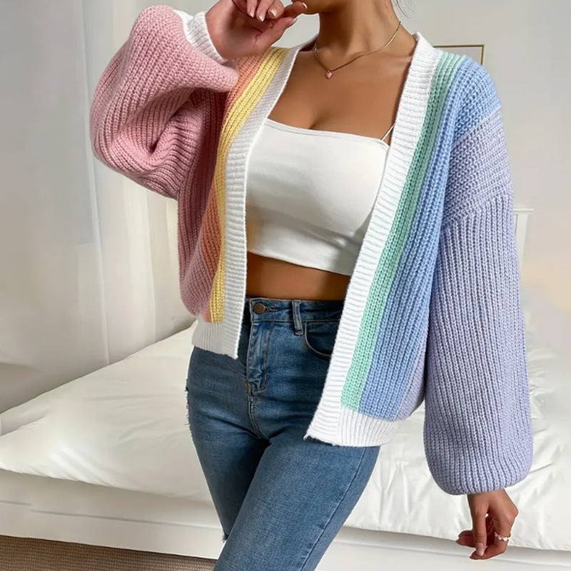 Damen Strickjacke mit buntem Blockdesign und lässigem Schnitt Drune
