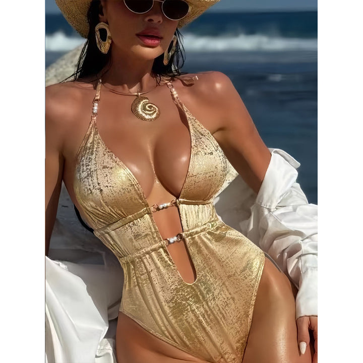 Damen Einteiler-Badeanzug mit verführerischem Cut-Out und Glanzdetails Drune