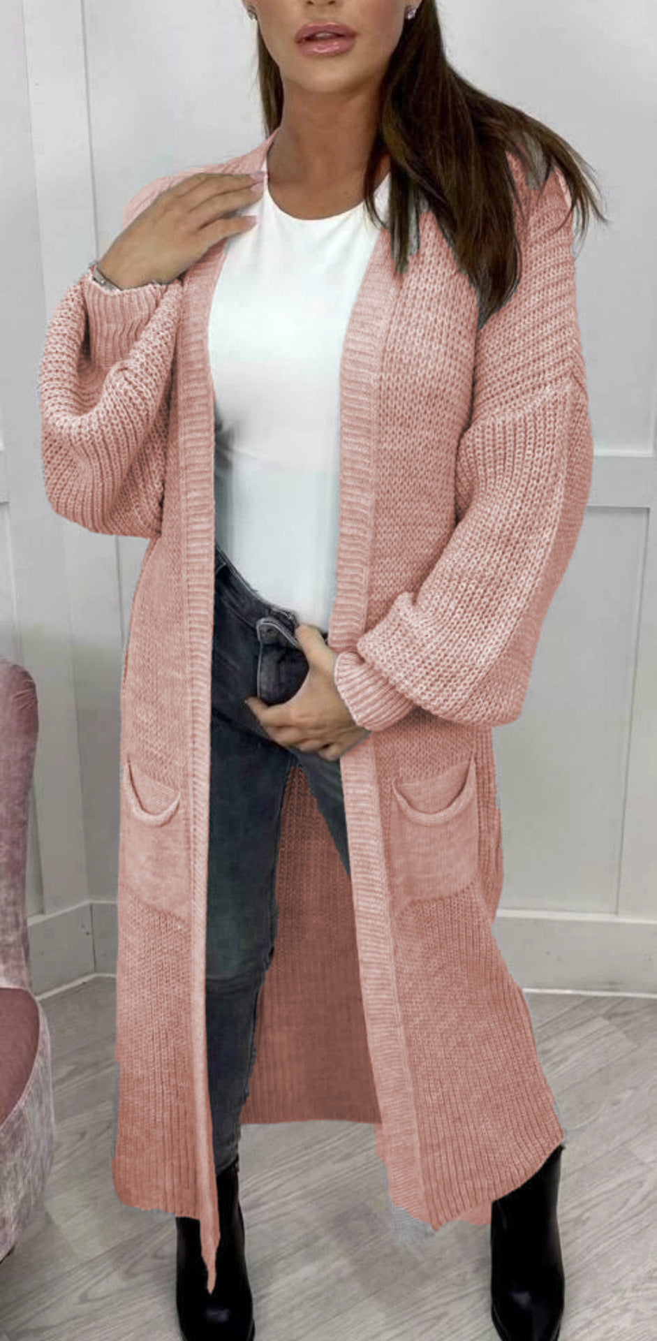 Damen Grobstrickmantel im lässigen offenen Design Drune