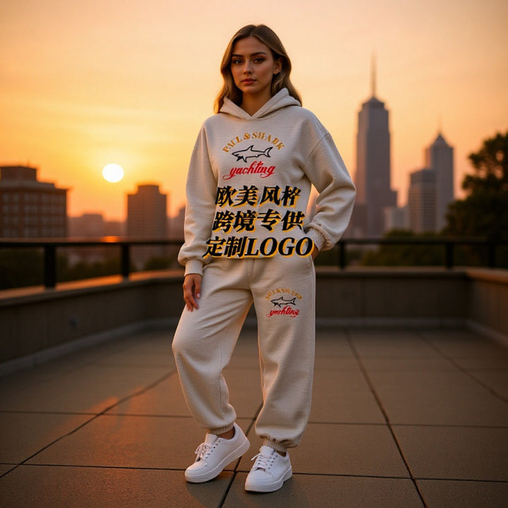 Damen nan oversized Hoodie und Jogginghose Set mit Kapuze Kängurutasche und gerippten Bündchen Drune