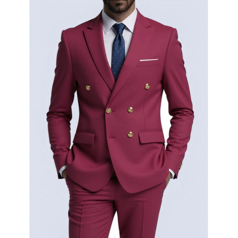 Herren nan doppelreihiger Slim-Fit Anzug mit goldenen Zierknöpfen und schmaler Businesshose Drune
