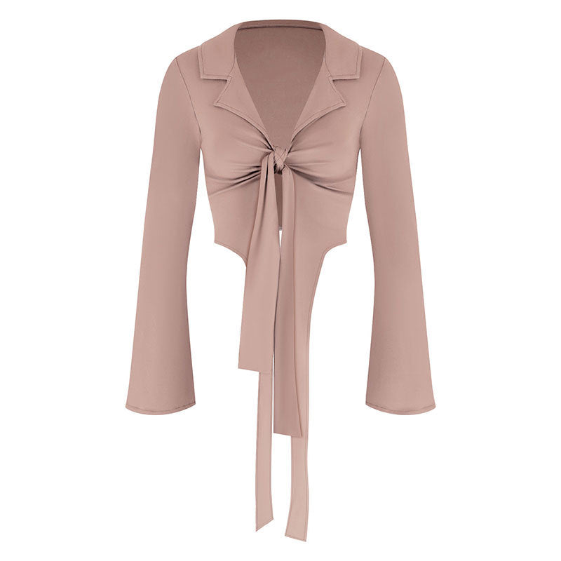 Damen modische cropped Bluse mit Knoten Drune