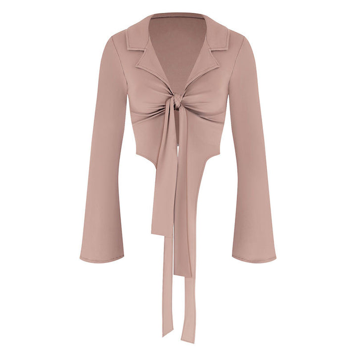 Damen modische cropped Bluse mit Knoten Drune