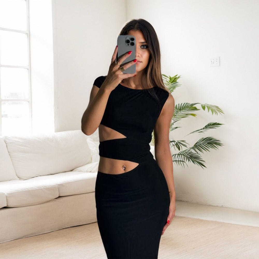 Damen Figurbetontes Maxikleid mit asymmetrischem Cut-Out-Design Drune