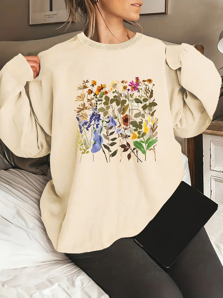 Damen Sweatshirt mit floralem Motiven und bequemer Passform Drune