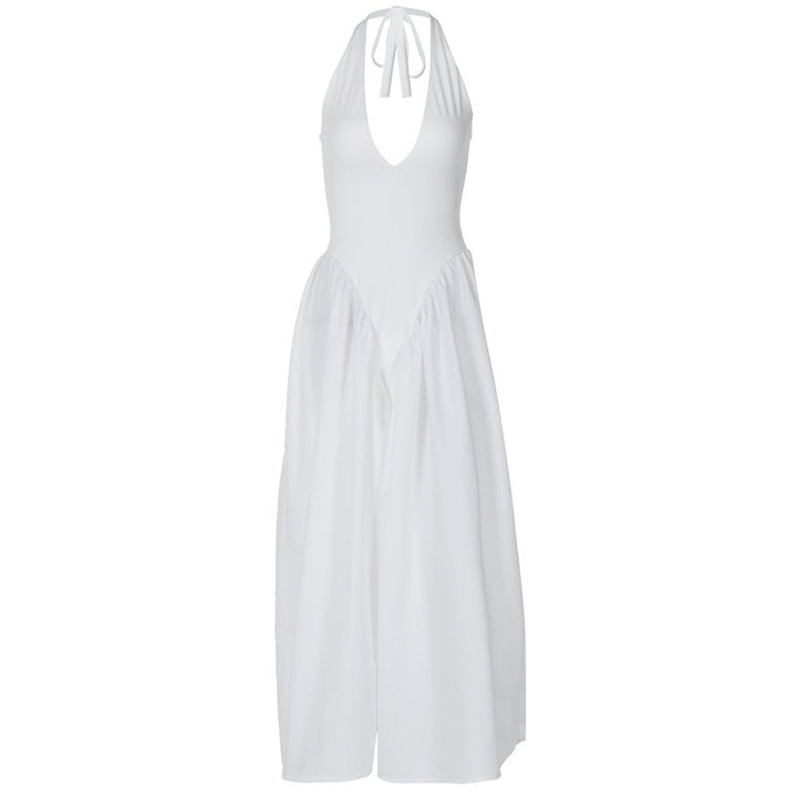 Damen Elegantes Maxikleid mit tiefem V-Ausschnitt und fließendem Rock Drune