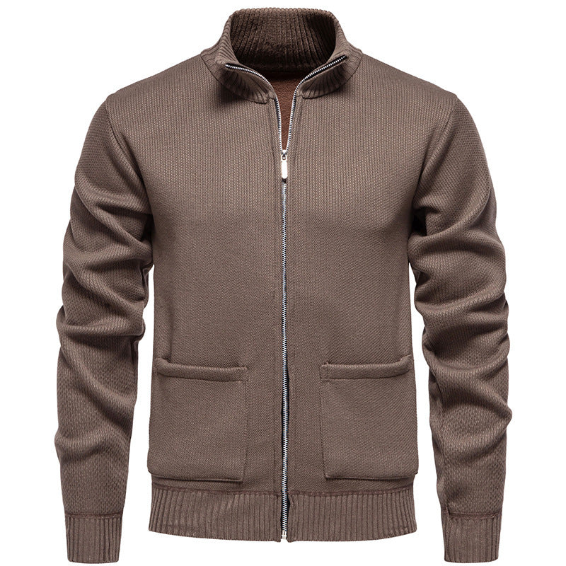 Herren lässige Strickjacke mit hohem Kragen und praktischen Taschen Drune