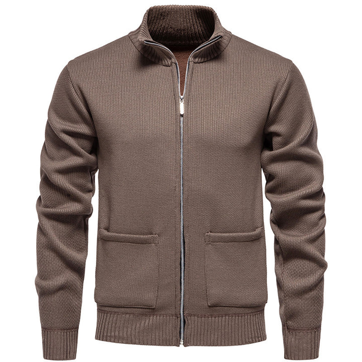 Herren lässige Strickjacke mit hohem Kragen und praktischen Taschen Drune