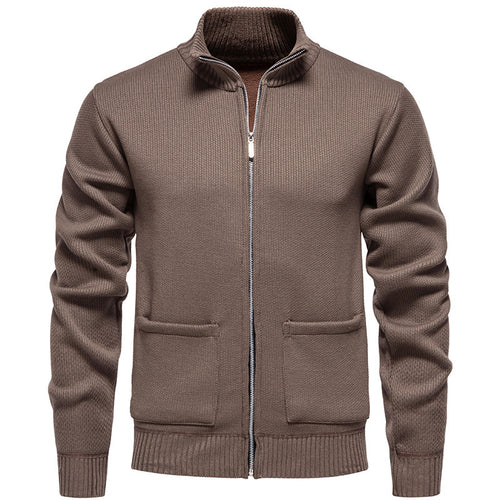 Herren lässige Strickjacke mit hohem Kragen und praktischen Taschen Drune