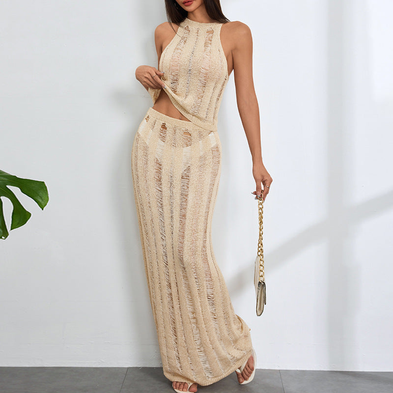 Damen Häkel-Maxi-Kleid mit tiefen Cut-Outs und elegantem Design Drune