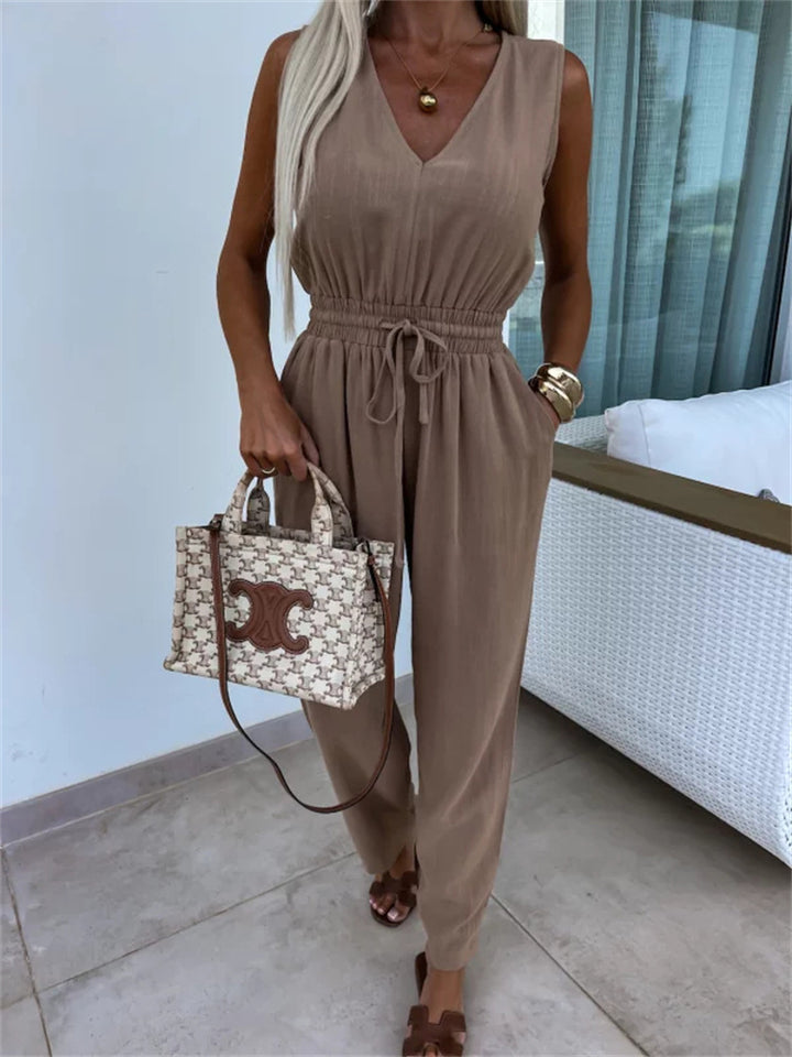 Damen komfortabler Jumpsuit mit elastischem Taillenzug Drune