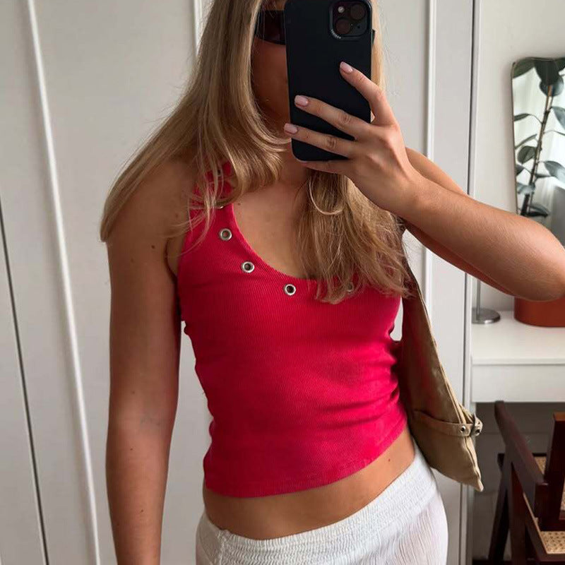 Damen sportliches Top mit modischen Details und tiefem Ausschnitt Drune
