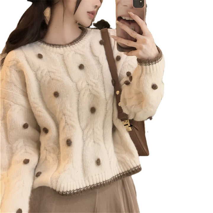 Damen Grobstrickpullover mit dekorativen Perlendetails Drune