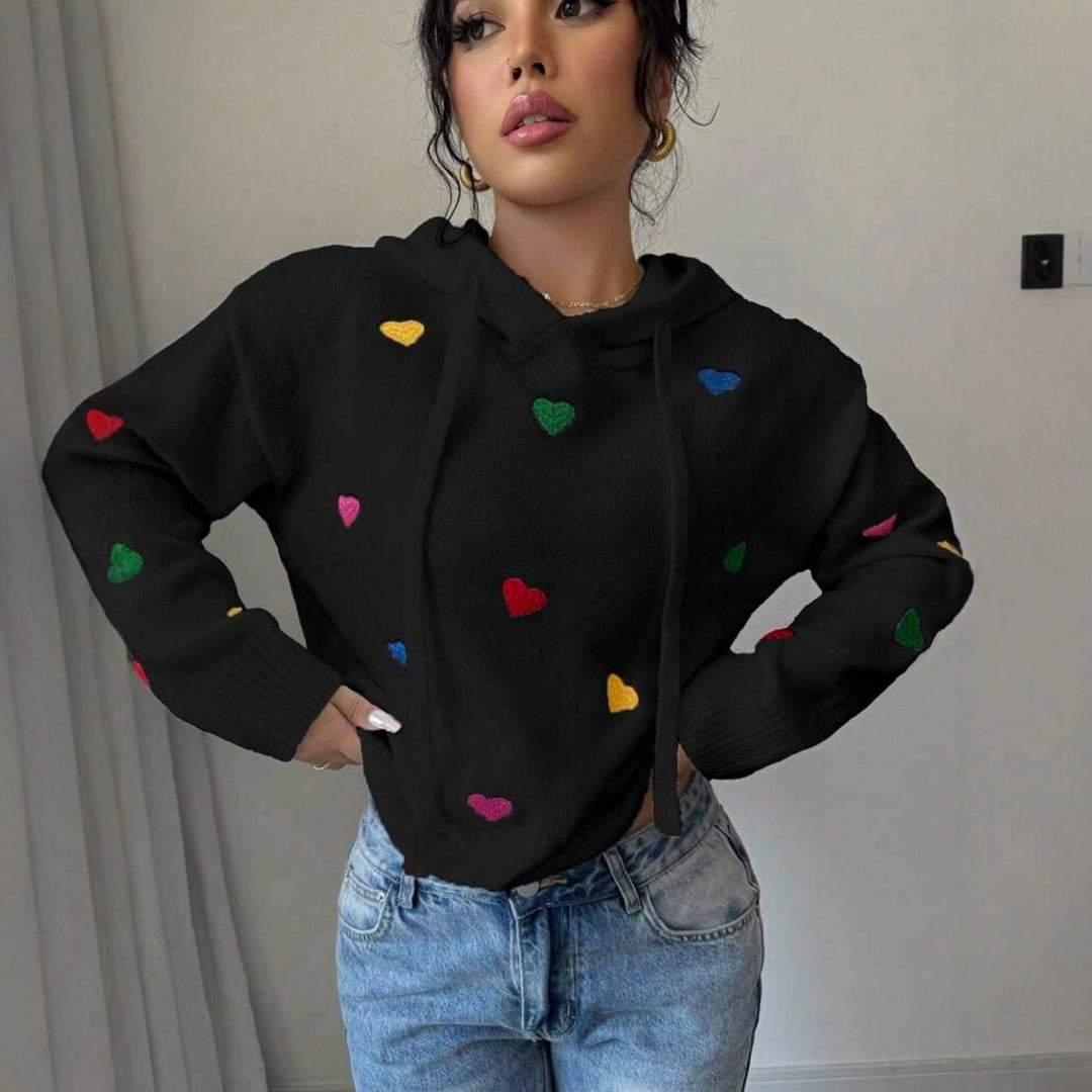Damen Hoodie mit buntem Herzdesign und Kapuze Drune