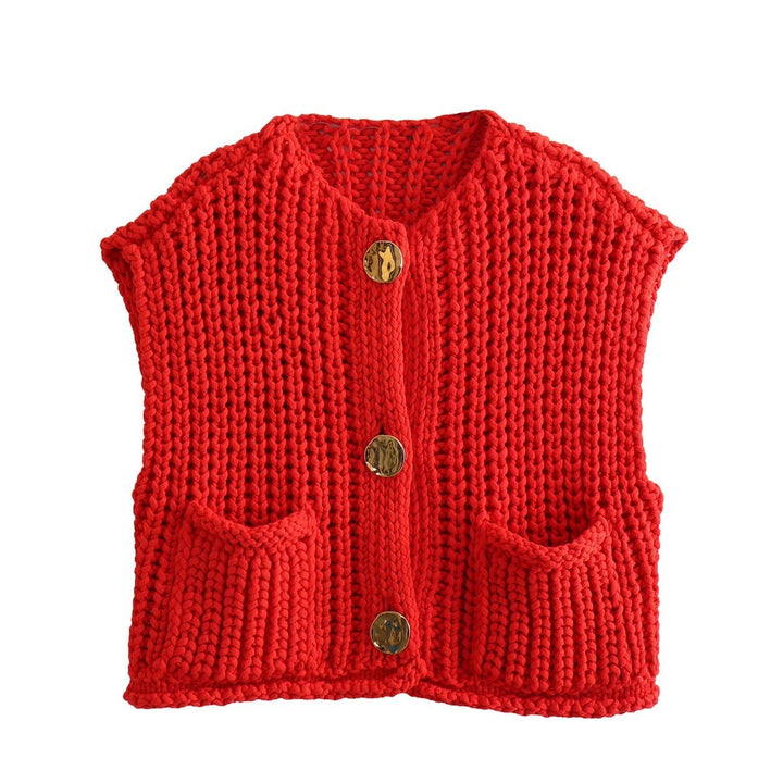 Damen Strickweste mit dekorativem Knopfverschluss Drune