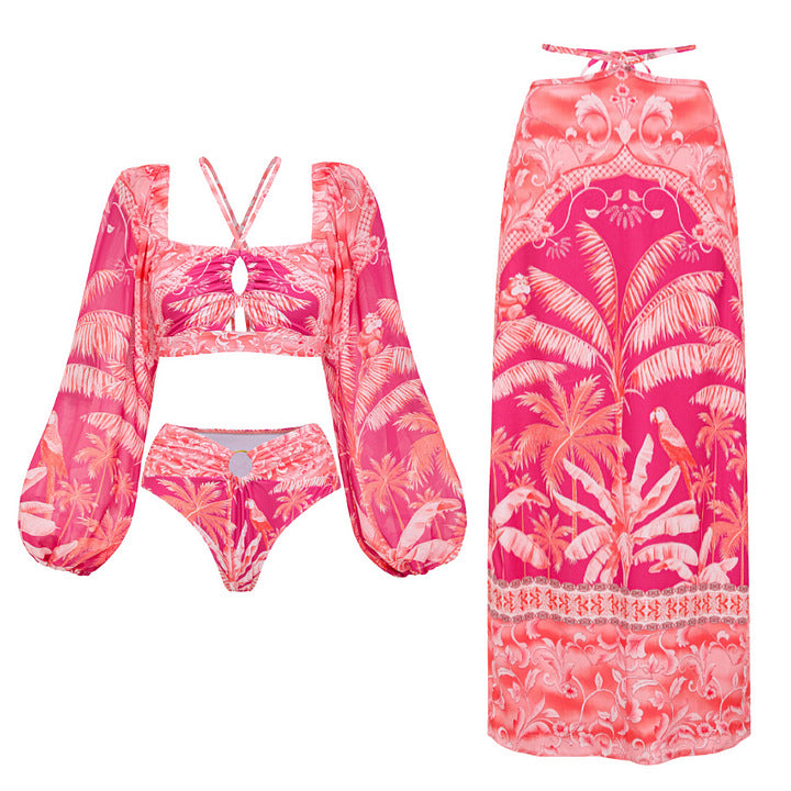Damen Bikiniset mit transparentem Puffärmel und geflochtenem Detail Drune